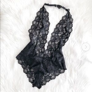 Lace halter neck lingerie body suit